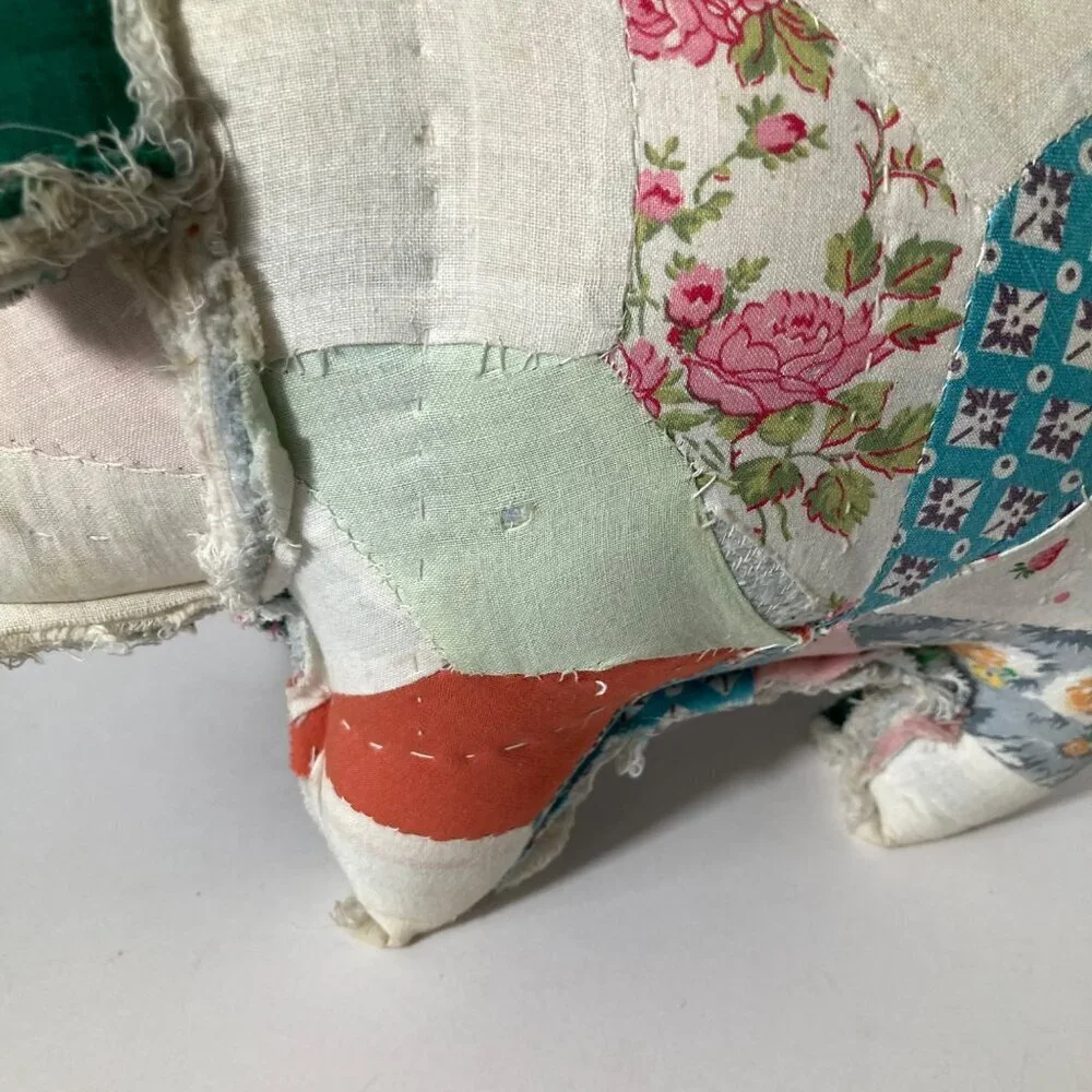 Vintage Handmade Quilted Pig Stuffed Animal 9 x‎ 12